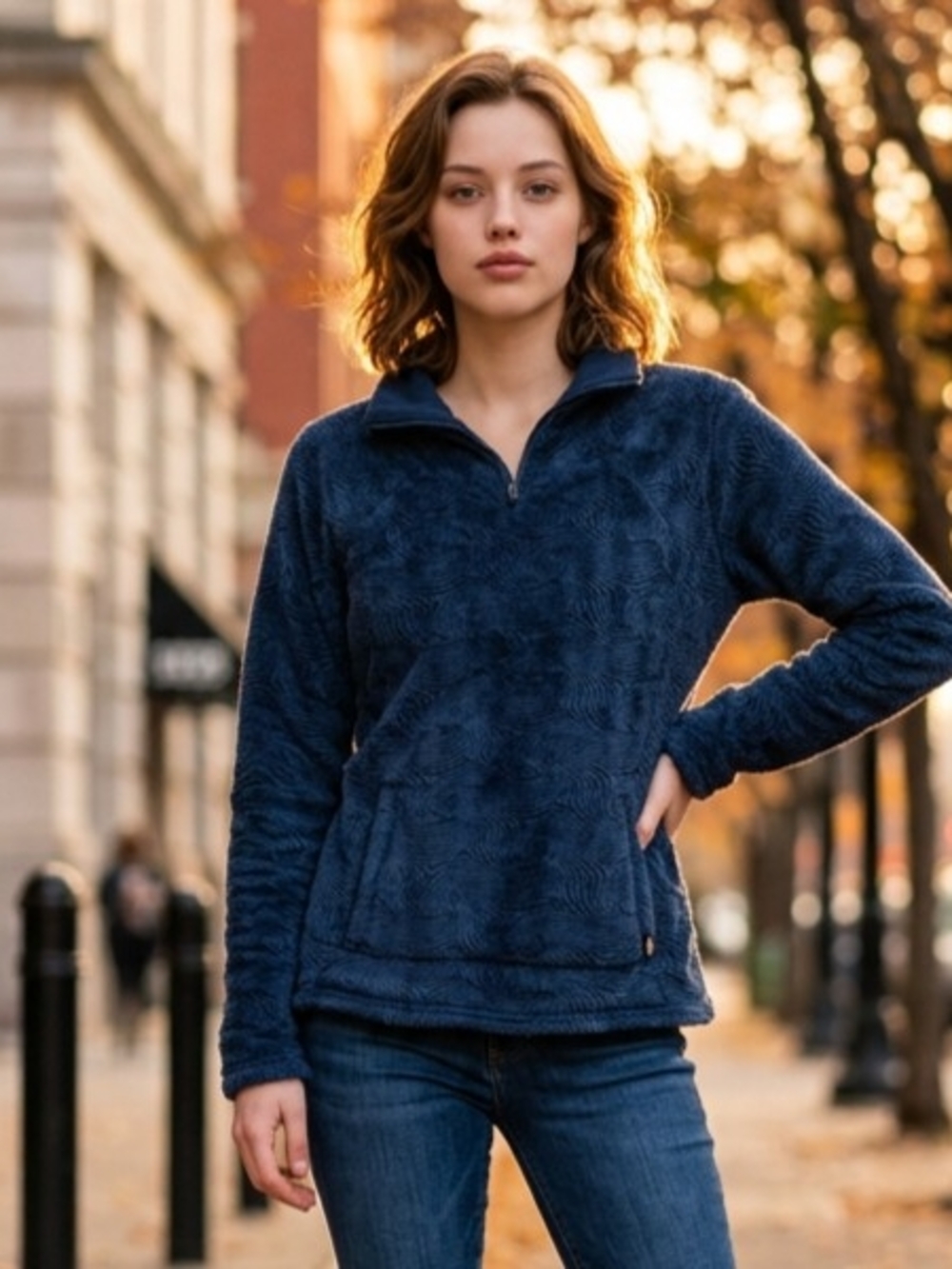 The North Face quarter-zip Blue fleece pullover textured wave pattern M
